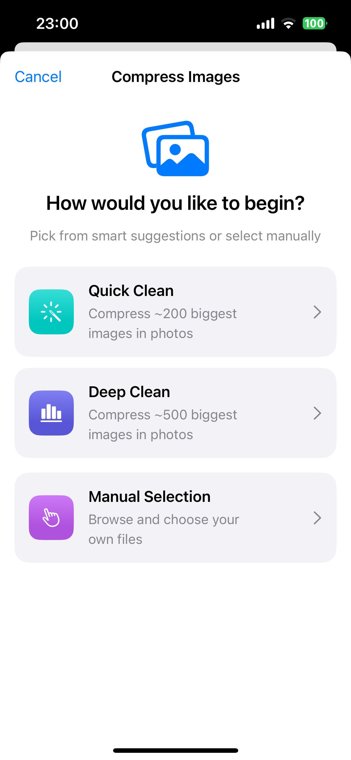 Photo selection screen